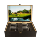 Wooden Box with 4 Piece Glass Set